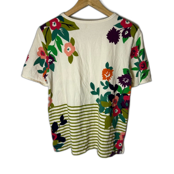 Spartina 449 Shelter Cove Arden Cream Multi Floral Olive Stripe SS T-Shirt Sz L - Picture 7 of 11